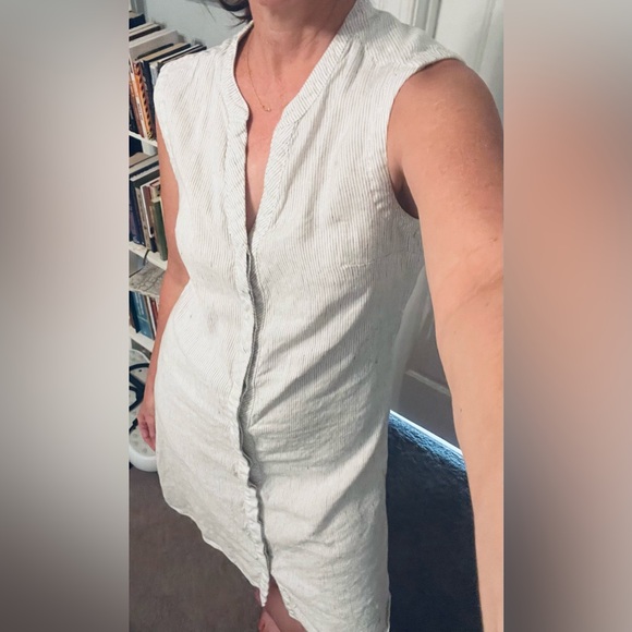Tahari Linen Blend White and Black Striped Shirt Dress - Picture 1 of 7